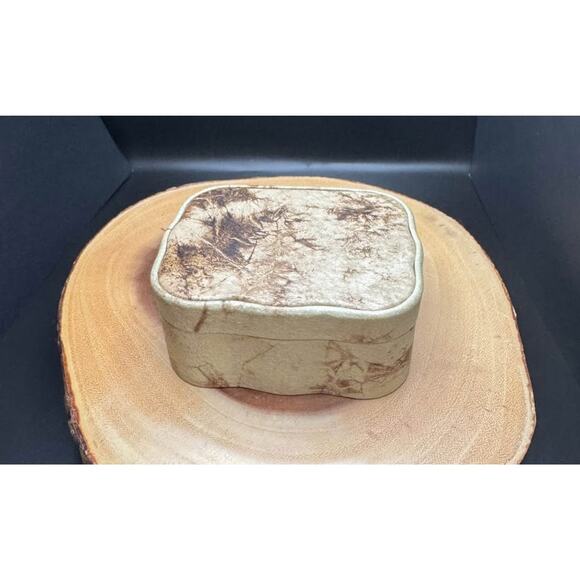 Vintage Latvian Handmade Leather Marbled Jewelry Box - Picture 1 of 10